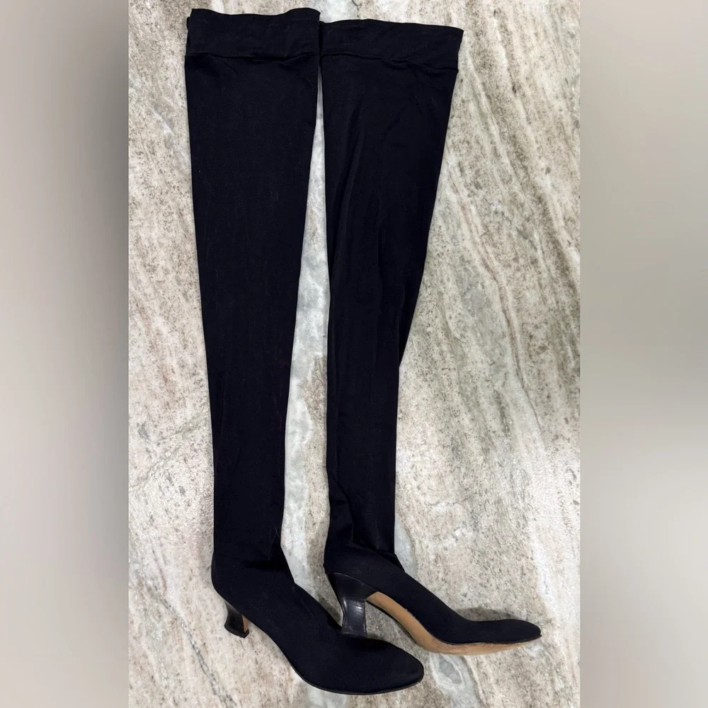 Anne Klein Black Over-the-Knee Stretch Boot Heels